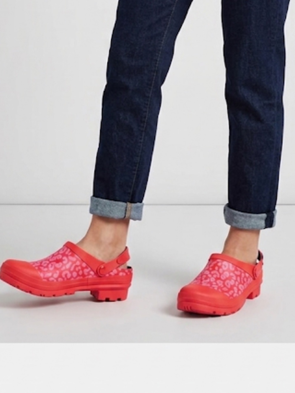 Joules Red & Pink Leopard Print Waterproof Garden Clogs NWB Size 7 Slip-On